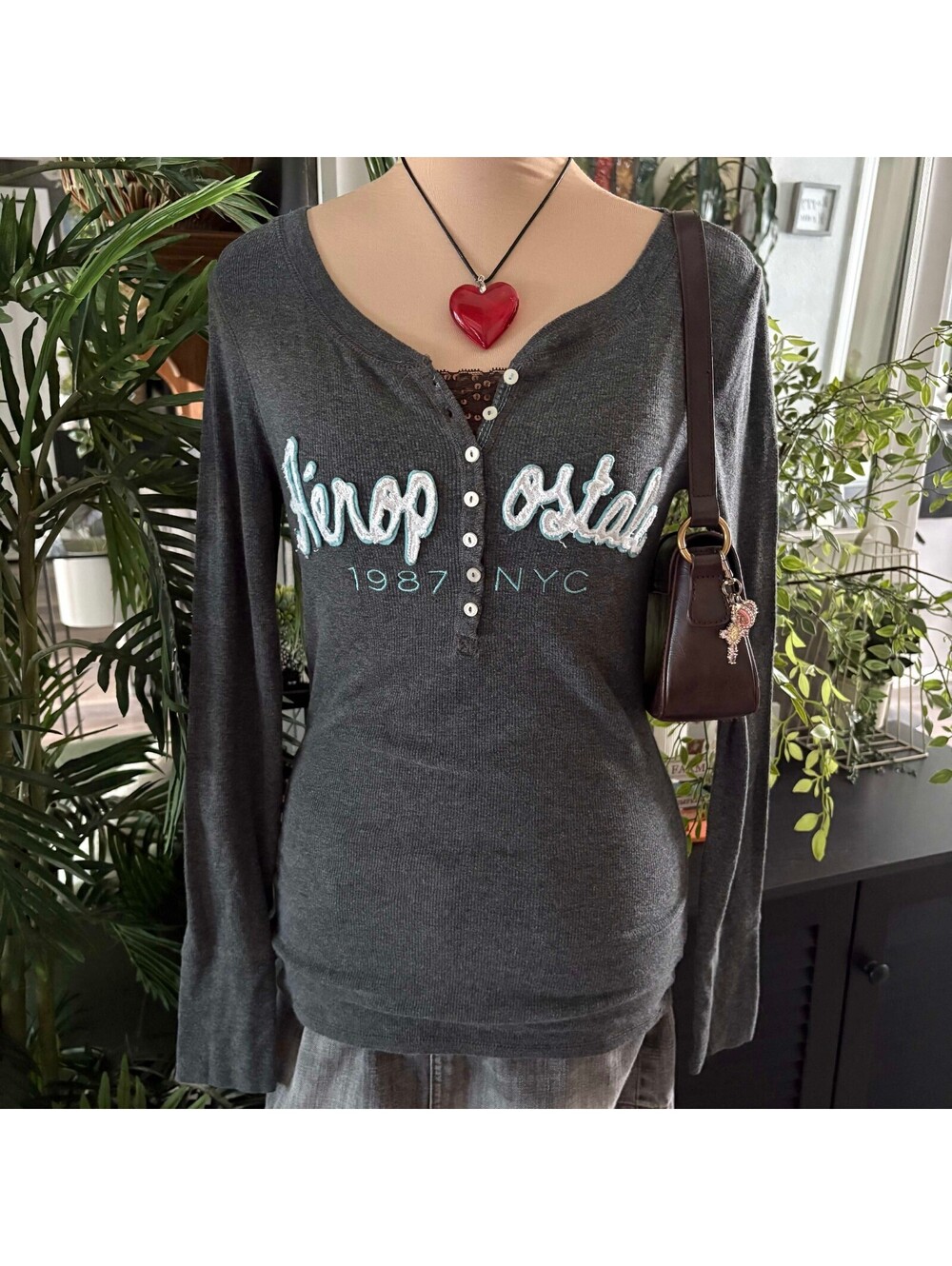 y2k vintage grey aeropostale long sleeve top